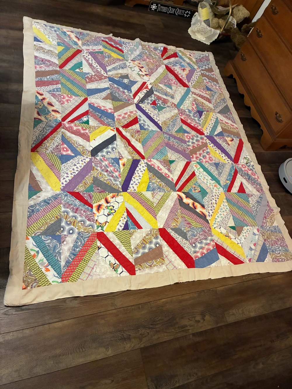 Vintage Handmade Patchwork Crazy Quilt, 80" x 66"